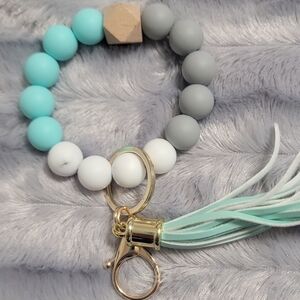 Mint and Gray Beaded Keychain Bracelet